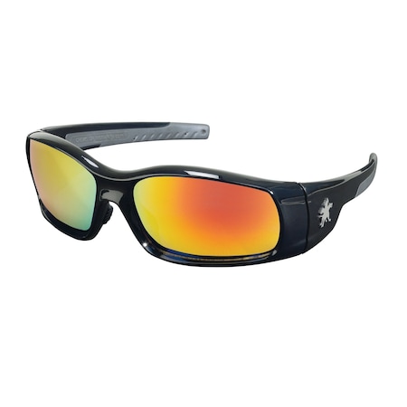 Mcr Safety Swagger (SR1), Safety Glasses, Anti-Scratch, Fire Mirror Lens, Black/Gray Frame, Full-Frame, 12 PK SR11R